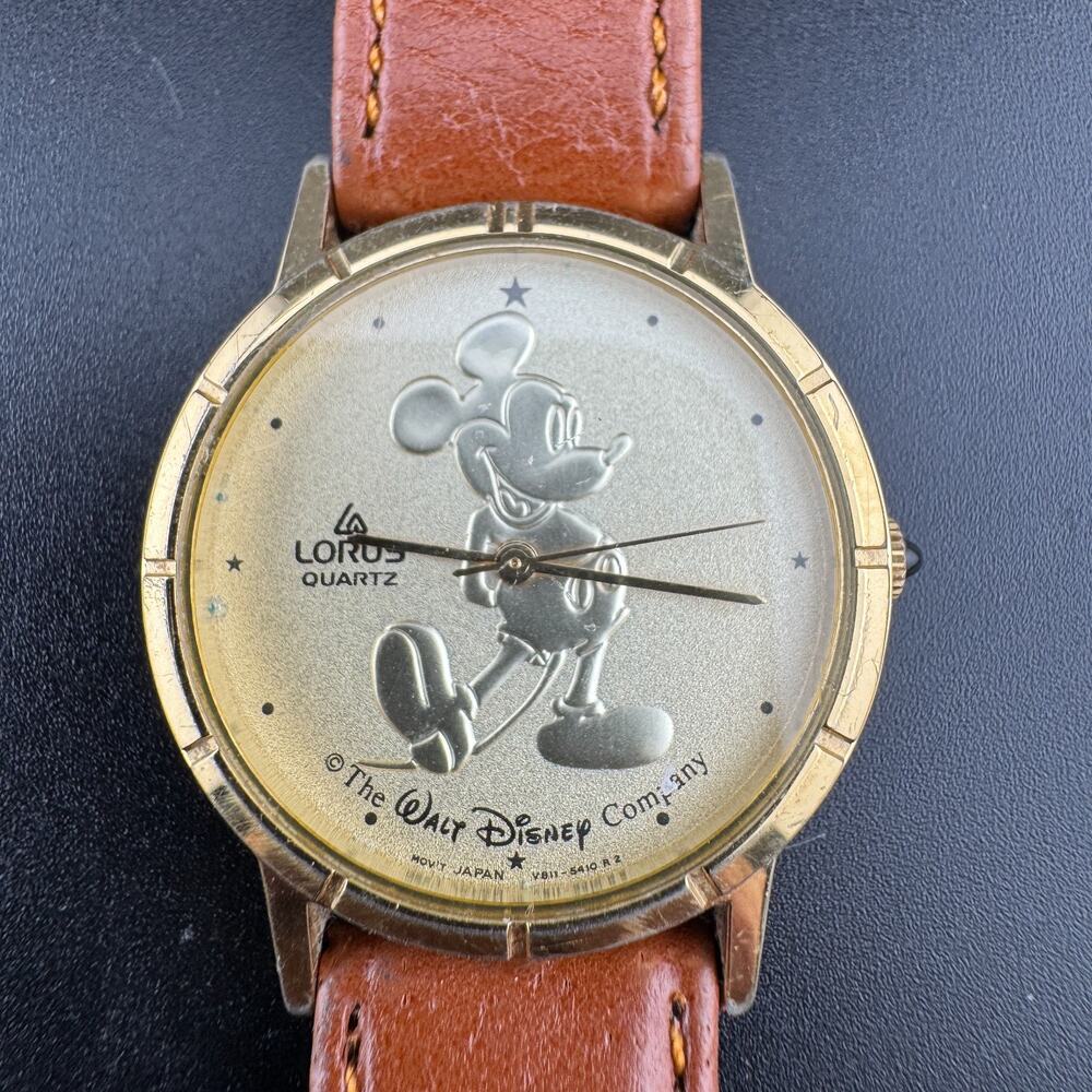 Lorus Quartz Disney Mickey Mouse Watch Gold-Tone Leather Band